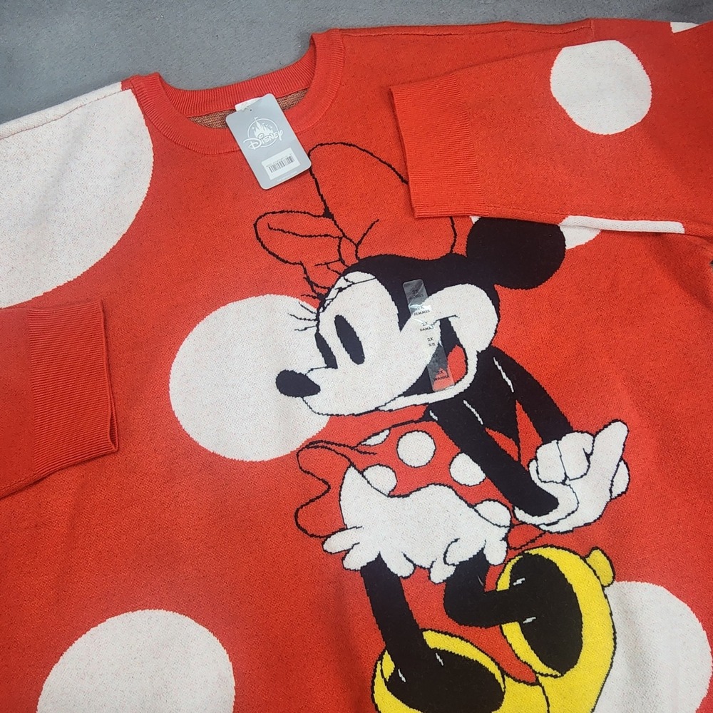 Disney Minnie Mouse Sweater Red Polka Dot Graphic Knit Plus Size 2X NEW